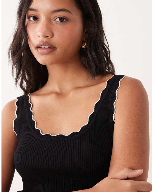 Jdy Black Scalloped Edge Knit Tank Top