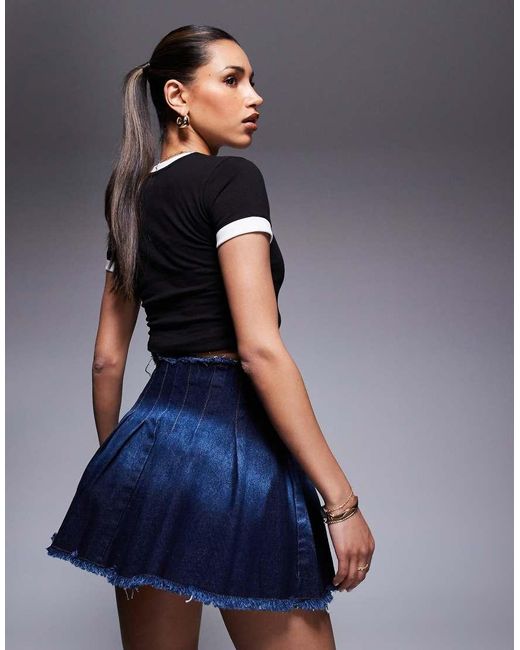 Courtside Blue Pleated Denim Mini Skirt With Stone Wash Detail
