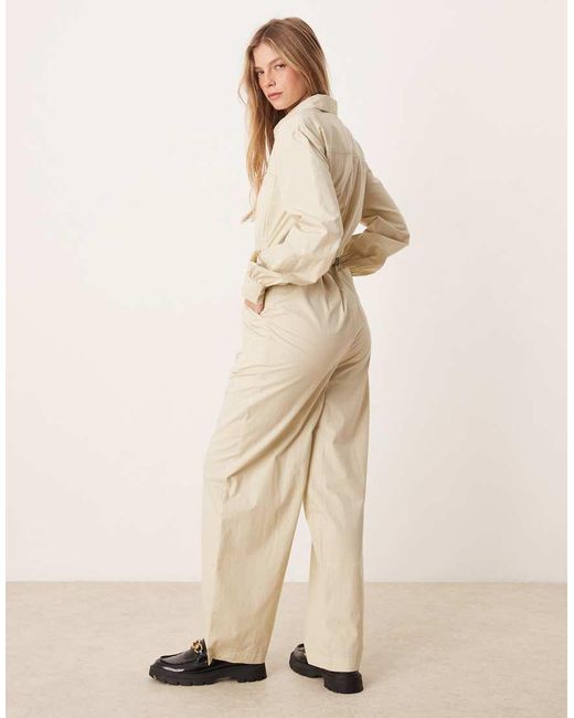 Tuta Intera Color Pietra Con Cintura E Tasche Con Bottone di ASOS in Natural