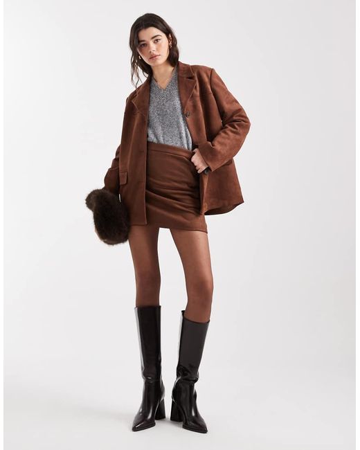 Pieces Brown Faux Suede Mini Skirt Co-ord