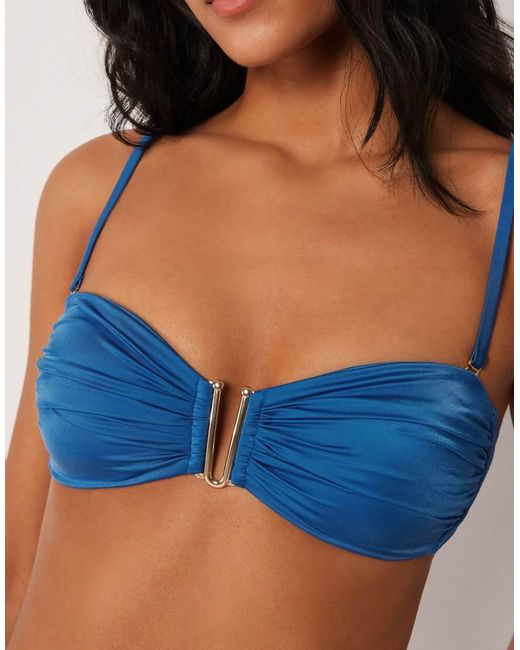 Calzedonia Blue Shiny Satin Bandeau Bikini Top