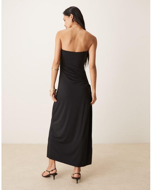 Bardot Black Alberta Slinky Bandeau Abstract Cutout Detail Gathered Tie Side Maxi Dress