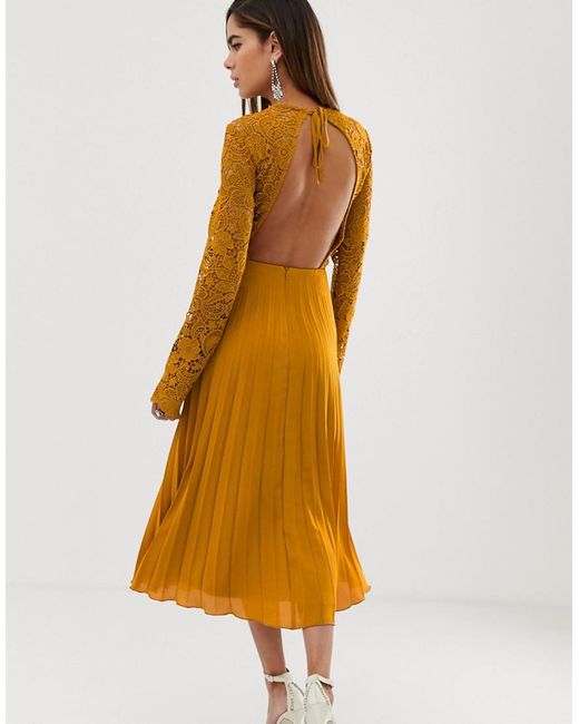 ASOS Long Sleeve Lace Bodice Midi Dress 