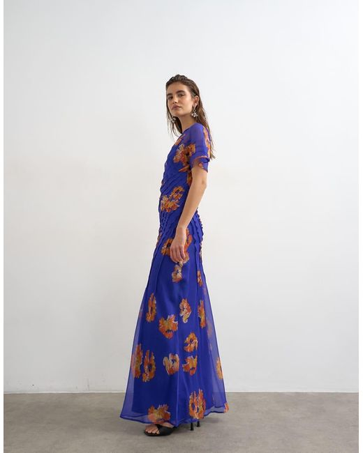 TOPSHOP Multicolor Chiffon Maxi Dress With Pintucks Detail