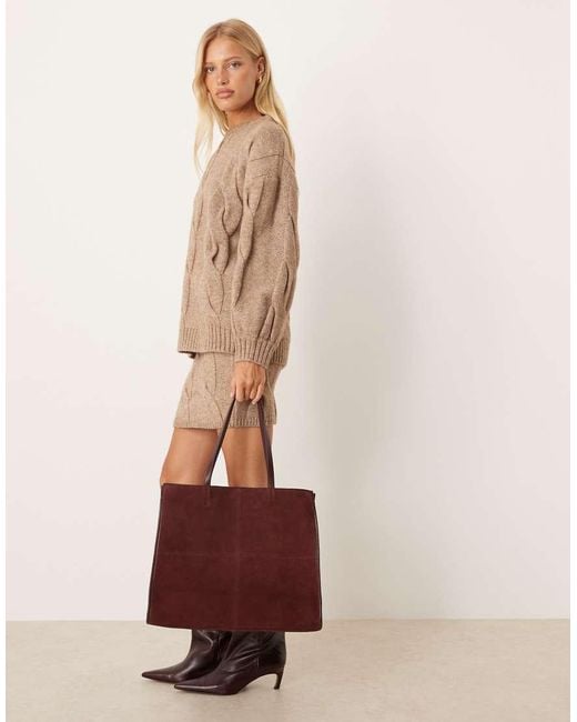 Mango Brown Suede Structu Tote Bag