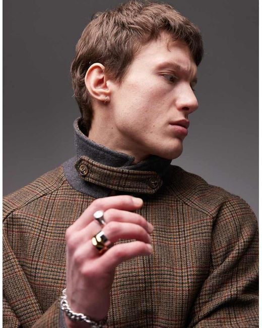 Topman Gray Wool Check Car Coat for men