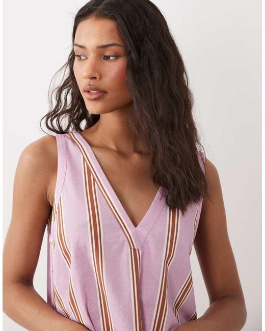 ASOS Pink Cotton Linen V Neck Smock Mini Dress