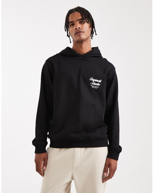 Jack & Jones Black Oversized Hoodie With Originals Back Print for men