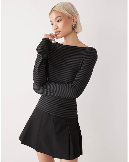 Weekday Black Annie Super Soft Boat Neck Long Sleeve Top