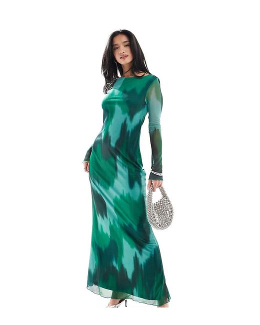 Vero Moda Green Long Sleeved Mesh Maxi Dress