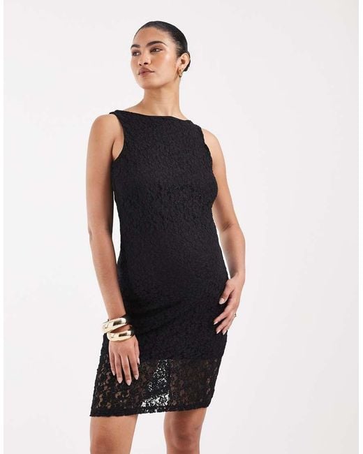 Vero Moda Black Stretch Floral Lace Sleeveless Slash Neck Mini Dress