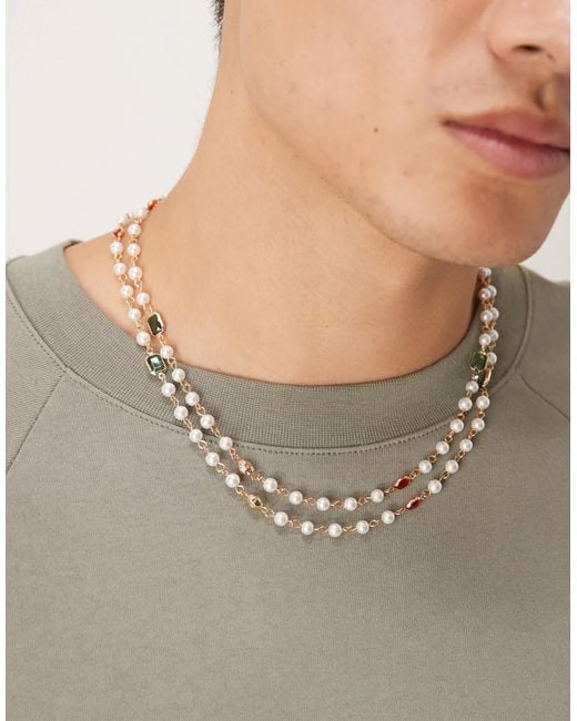 ASOS Gray 2 Pack Faux Pearl And Crystal Necklace for men