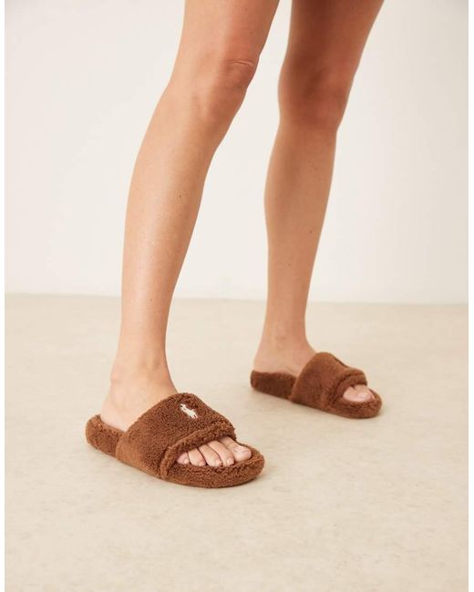 Polo Ralph Lauren Brown Elenore Polo Logo Flats Slipper