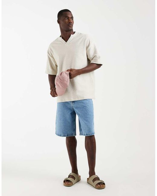 ASOS Natural Heavyweight Oversized T-Shirt With Notch Neck for men