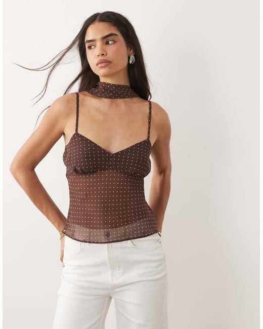 New Look Brown Polka Dot Cami With Scarf