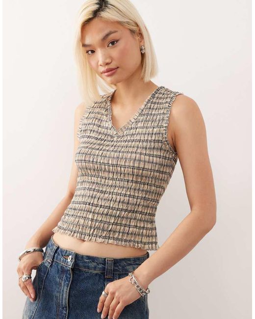 Reclaimed Vintage Gray Shirred V Neck Tank
