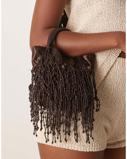 Sac à main avec franges ornées Mango en coloris Brown