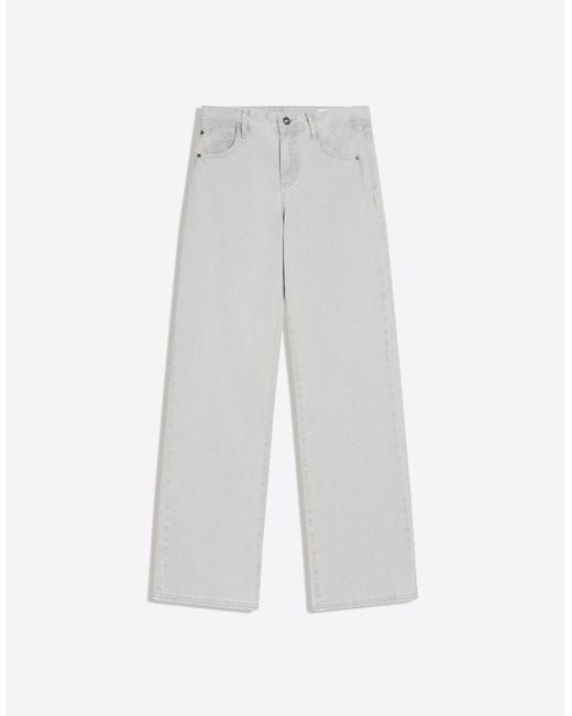 Bershka Gray Straight-Leg Twill Trousers