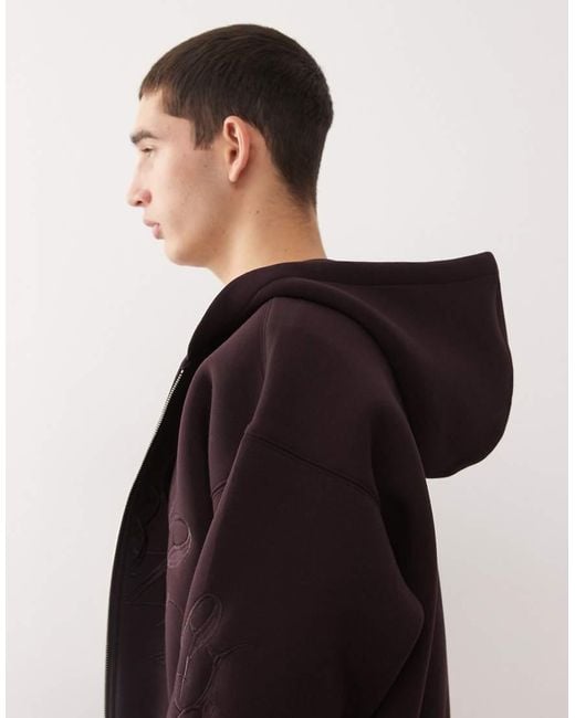 Weekday Brown Co-ord Simon Scuba Zip Through Hoodie With Embroide Graphic for men