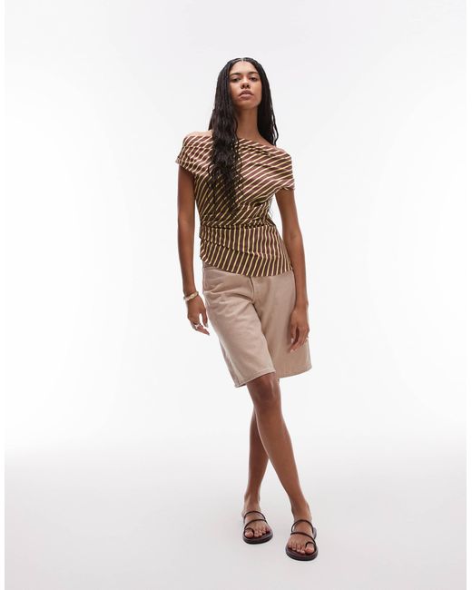 TOPSHOP Brown Drape Tucked Top