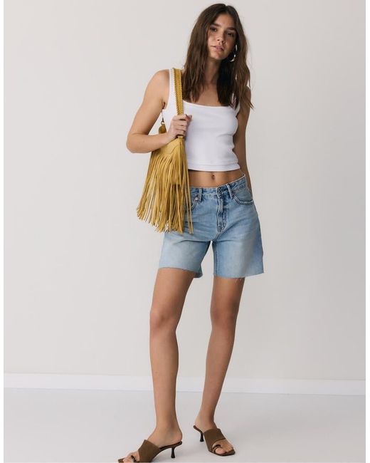 Stradivarius White Two-piece Effect Square Neckline Top
