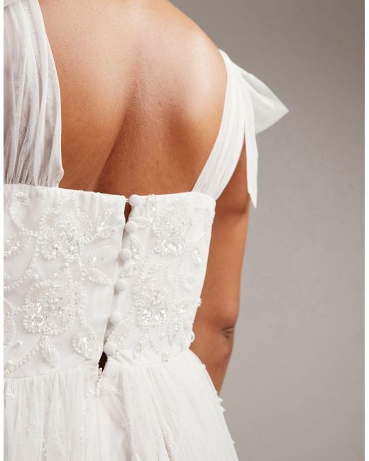 ASOS Gray Asos Design Curve Mila Floral Embellished Mesh Wedding Dress With Tie Straps