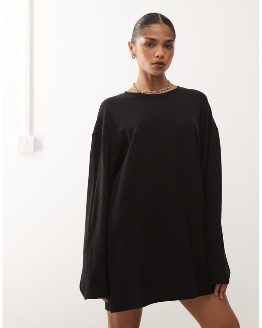 Weekday Black Oversized Long Sleeve T-shirt Dress