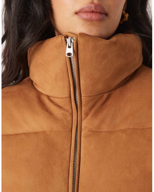Abercrombie & Fitch Brown Vegan Suede Short Puffer Jacket