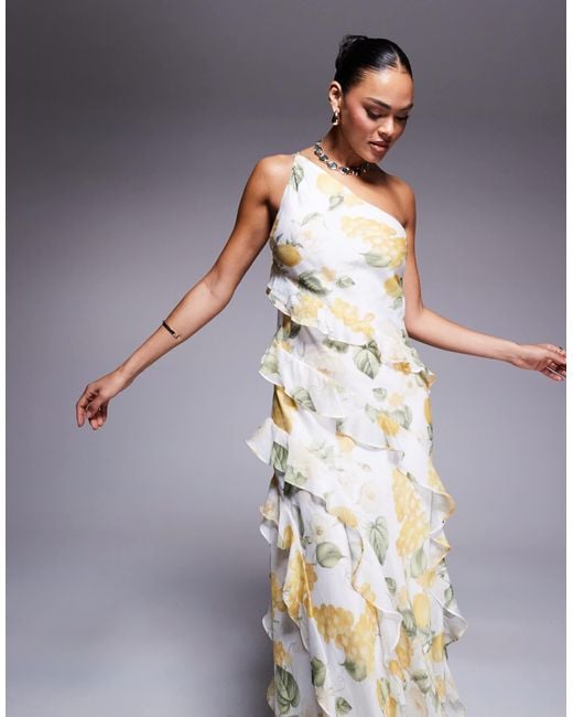 Forever New Blue – gerüschtes maxikleid mit one-shoulder-träger und em blumenmuster