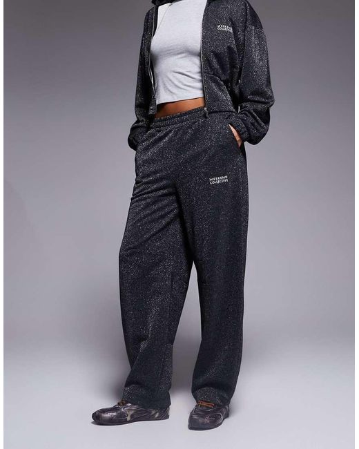 ASOS Blue Weekend Collective Co-ord Zip Though Wide Leg jogger With Metallic Thread