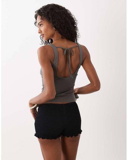 Motel Gray Adila Ruched Square Neck Cami Top