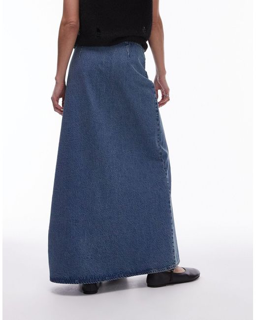 TOPSHOP Blue Denim Maxi D Ring Skirt