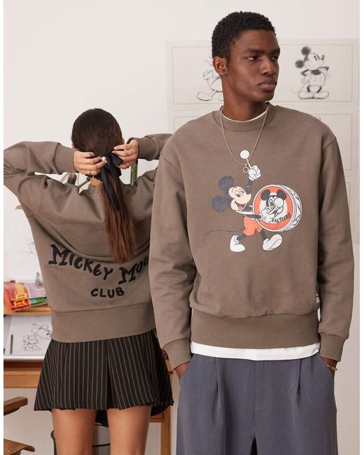ASOS Brown Disney Unisex Oversized Heavyweight Sweatshirt With Mickey Mouse Prints