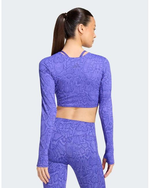 Adidas Originals Blue Primelift Workout Snake Twist Reversible Long Sleeve T-shirt