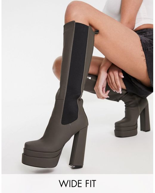 SIMMI Black Simmi London Martha Wide Fit Platform Heel Knee Boots