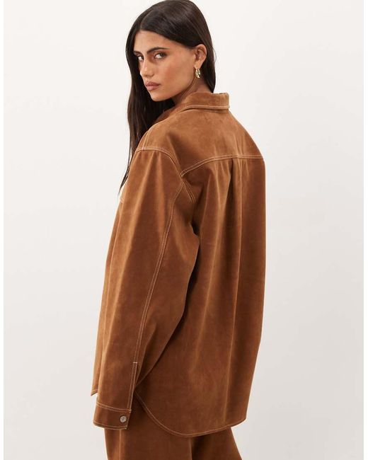 GOOD AMERICAN Brown Faux Suede Oversized Shirt