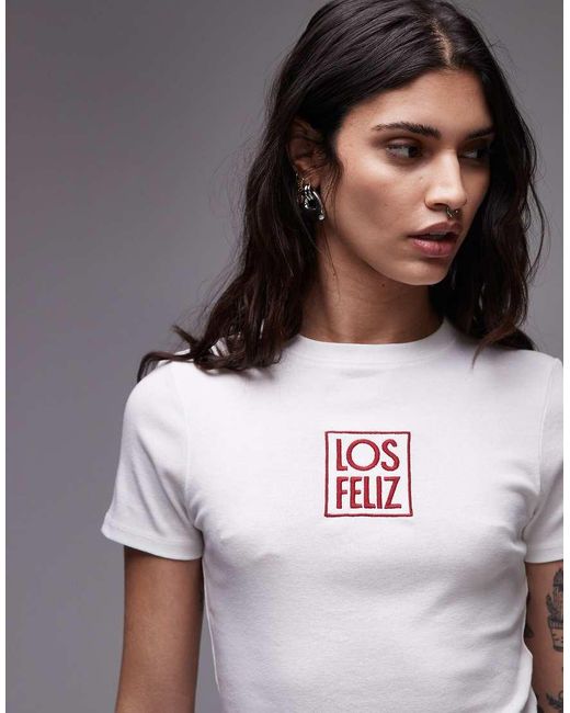 TOPSHOP White Embroidered Los Feliz Baby Tee