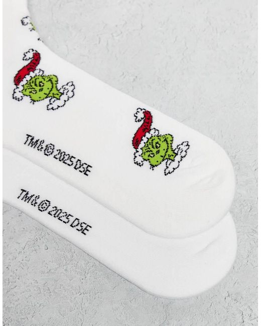 Confezione Da 2 Paia Di Calzini Natalizi Bianchi Con Grafica The Grinch di ASOS in White da Uomo