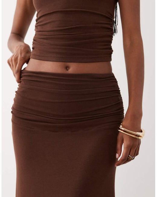 4th & Reckless Brown Fold-over Ruched Side Maxi Skirt