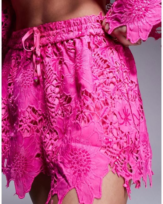 Short d'ensemble ajouré à sequins River Island en coloris Pink
