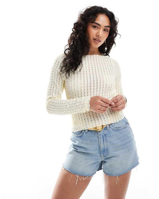 ONLY Crop Top Net Boothals En Textuur in het Blue