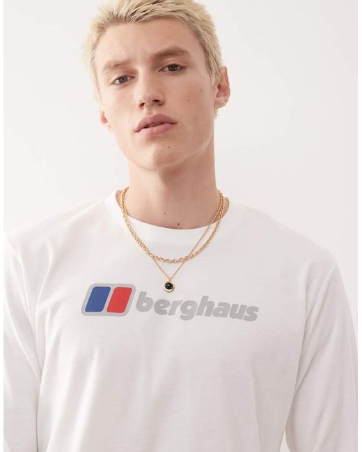 Berghaus White T-Shirt Big Logo Long Sleeve T-Shirt for men