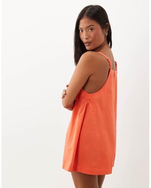 ASOS Orange Asos Design Petite Cotton Linen Pinny Playsuit