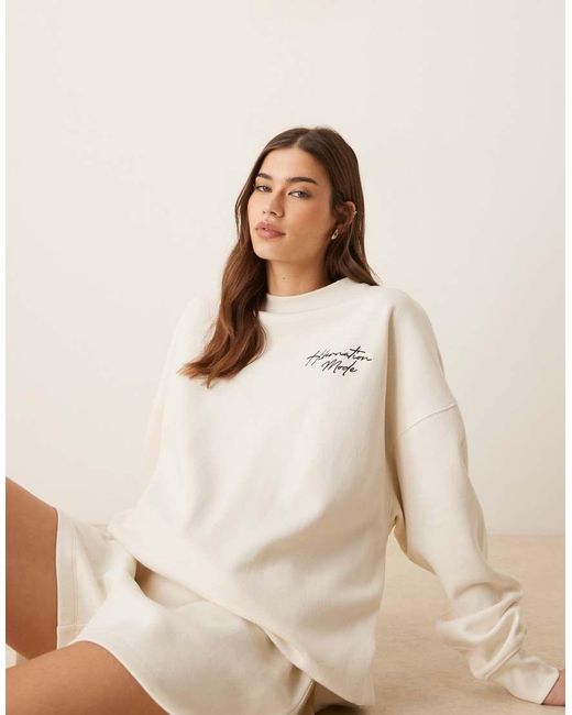 ASOS Natural Hibernation Mode Graphic Print Pyjama Sweatshirt And Short Set