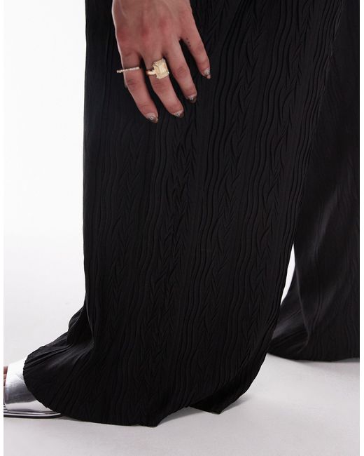 TOPSHOP Black Crinkle Plisse Wide Leg Trouser