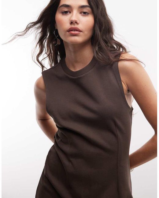 Monki Brown Cinched Waist Sleeveless Mini Dress