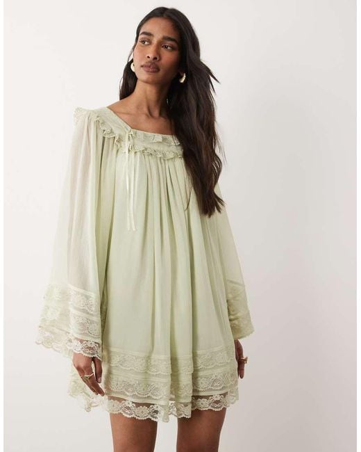 Miss Selfridge Natural Chiffon Lace Mini Dress