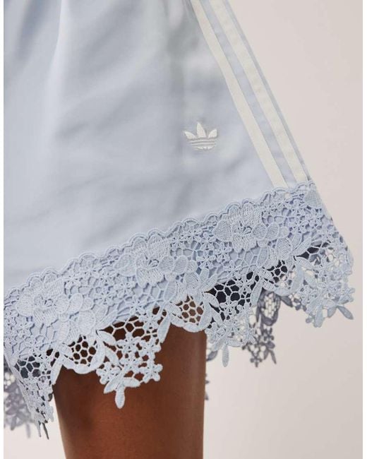 Adidas Originals Blue Satin Shorts With Lace Hem