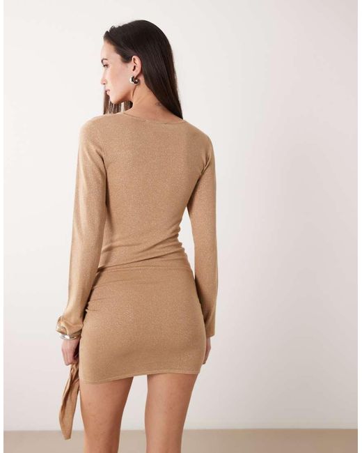 Miss Selfridge Natural Knit Tie Detail Mini Dress