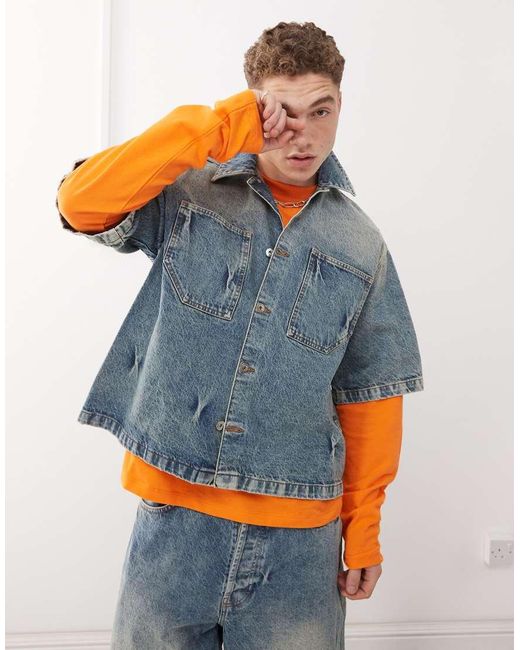 Collusion Blue Boxy Denim Shirt for men